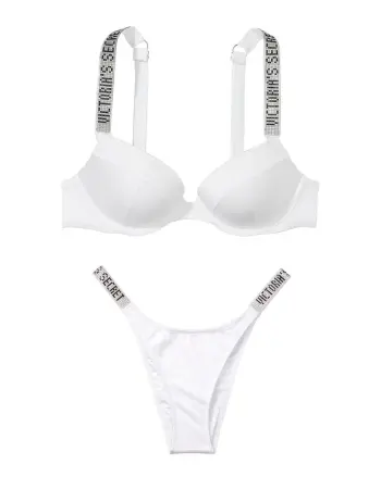 Shine Strap Sexy Tee Push Up Bikini White