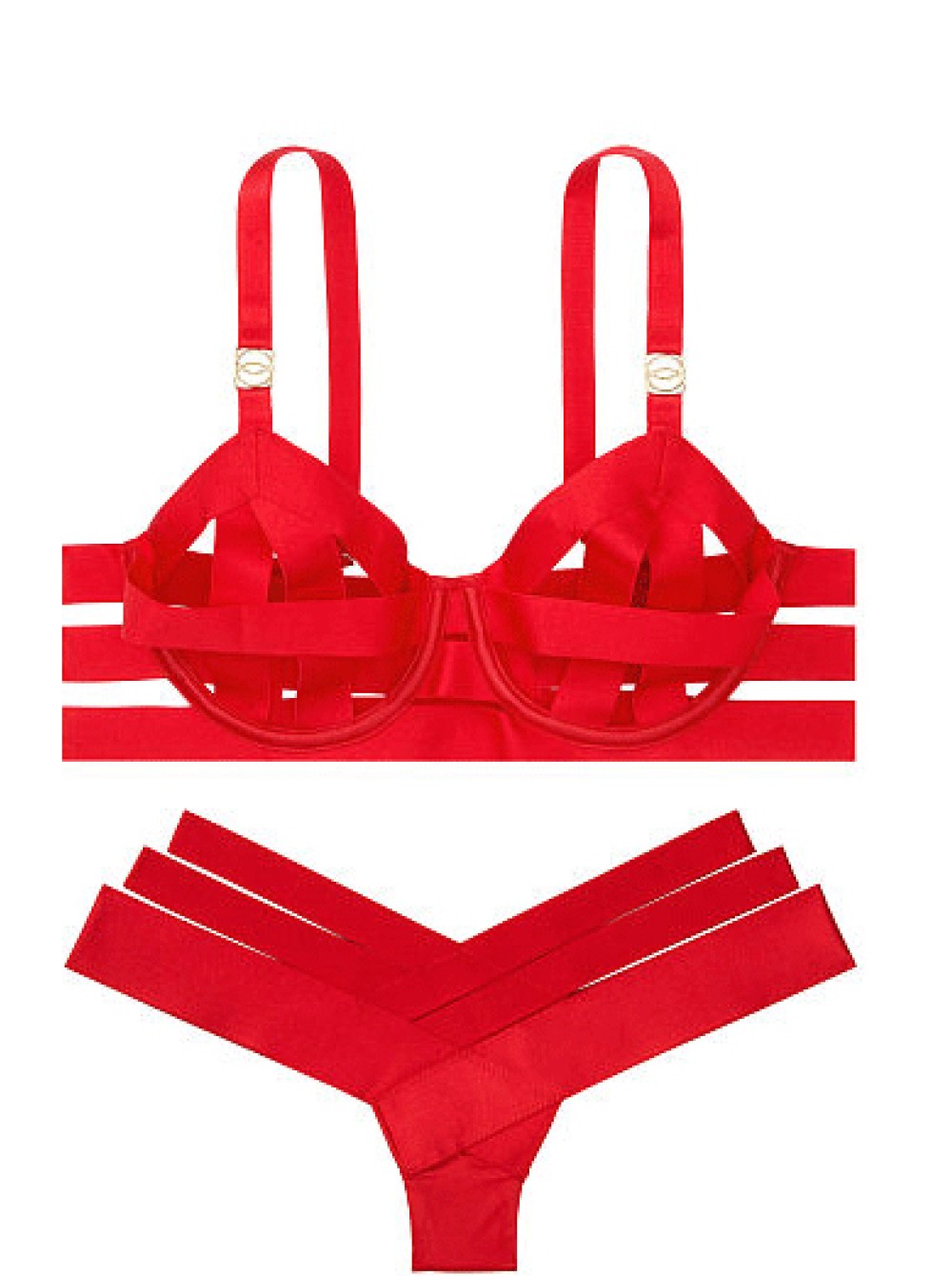 Victorias Secret Very Sexy Luxe Lingerie Red Unlined Strappy Demi Bra Set