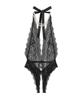 Кружевное боди Unlined Lace & Pearl Crotchless Teddy Victoria’s Secret