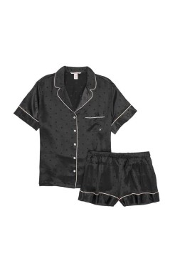 Піжама Victoria's Secret Satin Short Pajama Set Black Dot