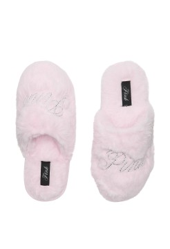 Домашние тапочки PINK Faux-Fur Closed-Toe Slippers Pink Tulip Bling Logo