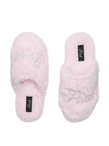 Домашние тапочки PINK Faux-Fur Closed-Toe Slippers Pink Tulip Bling Logo