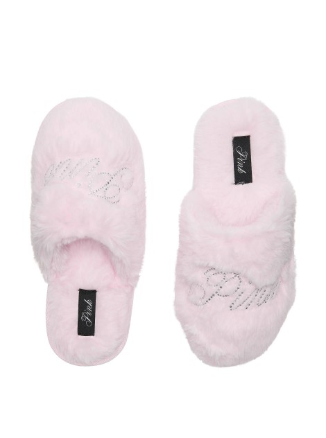 Домашние тапочки PINK Faux-Fur Closed-Toe Slippers Pink Tulip Bling Logo