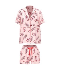 Піжама Glazed Satin Short Pajama Set Pink Bows