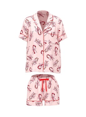 Пижама Glazed Satin Short Pajama Set Pink Bows