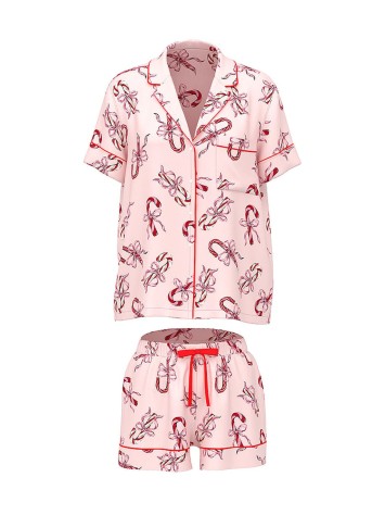 Пижама Glazed Satin Short Pajama Set Pink Bows