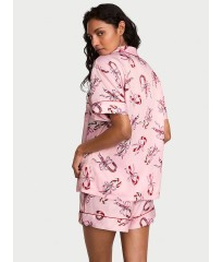 Піжама Glazed Satin Short Pajama Set Pink Bows