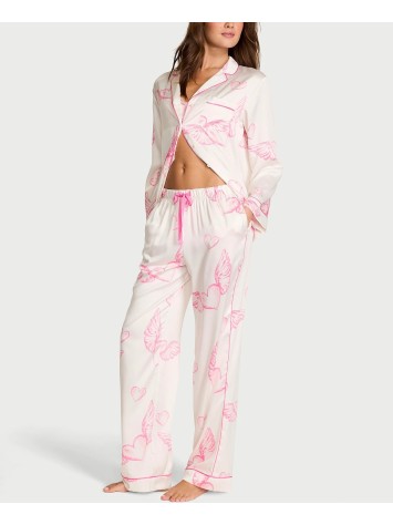 Пижама Signature Satin Long Pajama Set White Angel Wings