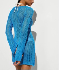 Пляжна туніка Beachwear Crochet Long-Sleeve Mini Dress Skyline Blue 