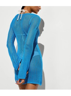 Пляжна туніка Beachwear Crochet Long-Sleeve Mini Dress Skyline Blue 
