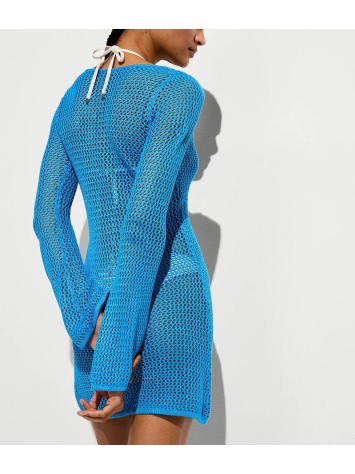 Пляжная туника Beachwear Crochet Long-Sleeve Mini Dress Skyline Blue