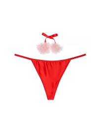 Трусики Dream Angels Satin Pom-Pom V-String Lipstick