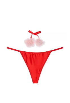 Трусики Dream Angels Satin Pom-Pom V-String Lipstick