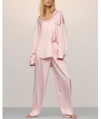 Сатинова піжама Oversized Long Pajama Set Pretty Blossom Stripe
