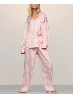 Сатинова піжама Oversized Long Pajama Set Pretty Blossom Stripe