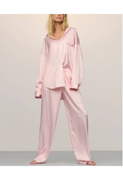 Сатинова піжама Oversized Long Pajama Set Pretty Blossom Stripe