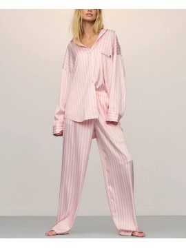 Сатинова піжама Oversized Long Pajama Set Pretty Blossom Stripe