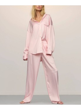 Сатиновая пижама Oversized Long Pajama Set Pretty Blossom Stripe