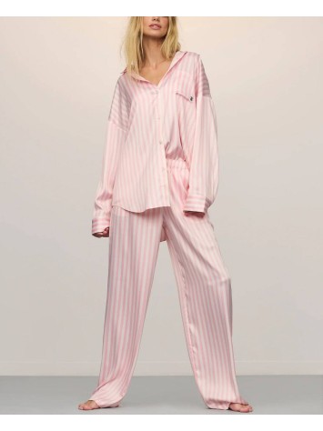 Сатинова піжама Oversized Long Pajama Set Pretty Blossom Stripe
