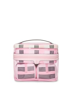 Косметичка 4-Piece Makeup Bag Set Pink And Black Stripe