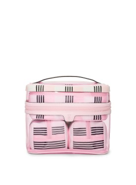 Косметичка 4-Piece Makeup Bag Set Pink And Black Stripe