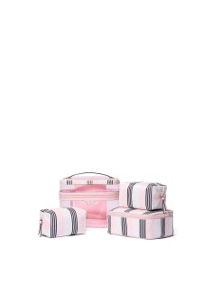 Косметичка 4-Piece Makeup Bag Set Pink And Black Stripe