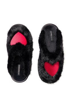 Тапочки для дома Plush Closed-Toe Slippers Black Red Heart