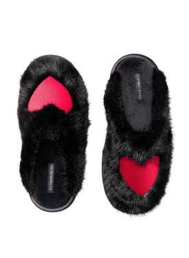 Тапочки для дома Plush Closed-Toe Slippers Black Red Heart