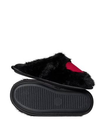 Тапочки для дома Plush Closed-Toe Slippers Black Red Heart
