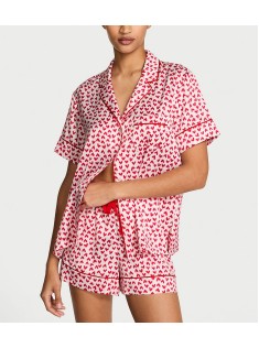 Пижама Satin Short PJ Set White Scattered Hearts