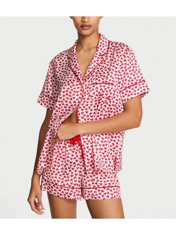 Пижама Satin Short PJ Set White Scattered Hearts