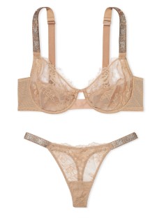 Комплект білизни The Fabulous by Victoria Secret Unlined Shine Strap Rose Lace Full-Cup Bra Set
