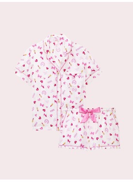 Пижама PINK x LoveShackFancy Satin Short Pajama Set
