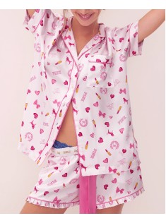 Пижама PINK x LoveShackFancy Satin Short Pajama Set
