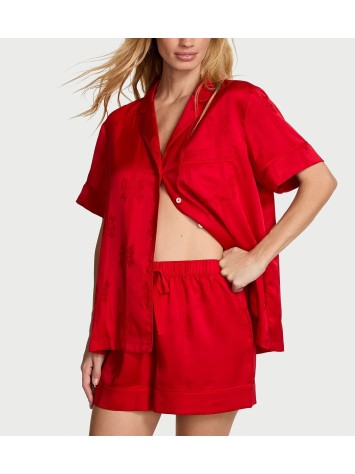 Пижама Glazed Satin Bow Short Pajama Set Lipstick Bow Jacquard