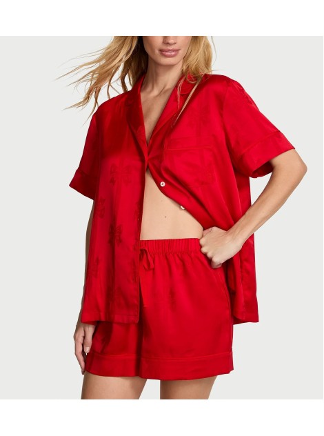 Пижама Glazed Satin Bow Short Pajama Set Lipstick Bow Jacquard