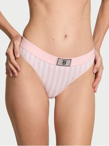 Трусики Logo Cotton Shine Patch Thong Pink Stripes