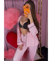 Сатиновая пижама Satin Shine Stripe Long Pajama Set Pink