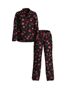 Пижама Glazed Satin Long Pajama Set Black Cherries