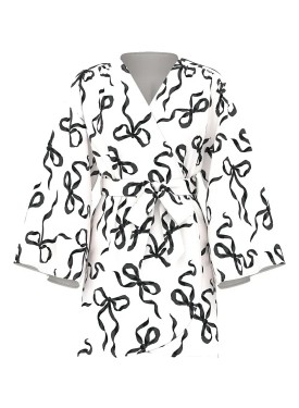 Халат Satin Short Robe White Black Bow