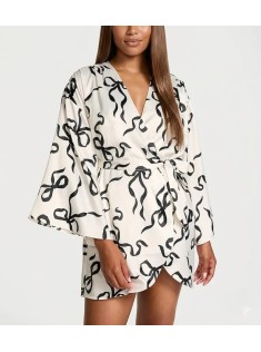 Халат Satin Short Robe White Black Bow