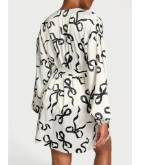 Халат Satin Short Robe White Black Bow