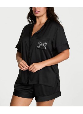 Пижама Glazed Satin Short Pajama Set Diamante Bow