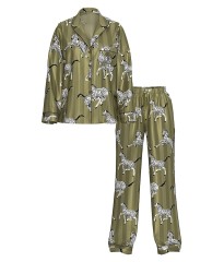 Піжама Glazed Satin Long Pajama Set Green Chamelon Zebras