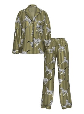 Пижама Glazed Satin Long Pajama Set Green Chamelon Zebras