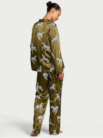 Піжама Glazed Satin Long Pajama Set Green Chamelon Zebras