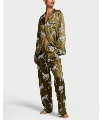 Піжама Glazed Satin Long Pajama Set Green Chamelon Zebras
