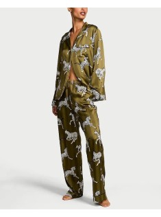 Пижама Glazed Satin Long Pajama Set Green Chamelon Zebras
