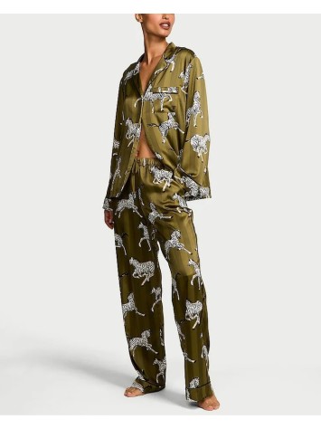 Пижама Glazed Satin Long Pajama Set Green Chamelon Zebras