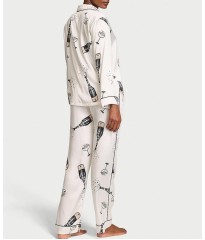 Піжама Glazed Satin Long Pajama Set Coconut White Champagne Bottles